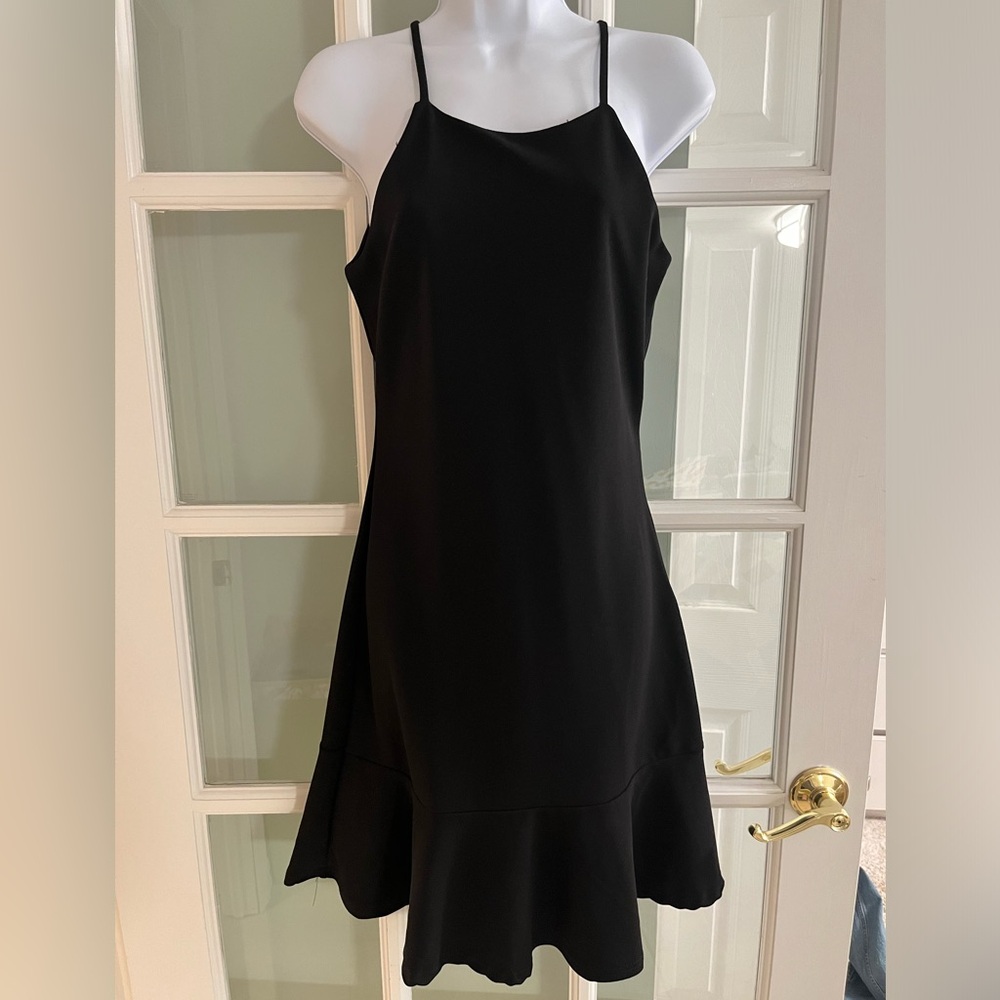 Another Story Midi Black Dress, Bodycon with Ruffle Hem